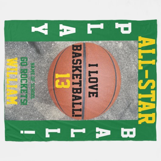 Basketball Grüner Teamname Fleecedecke (Vorderseite (Horizontal))