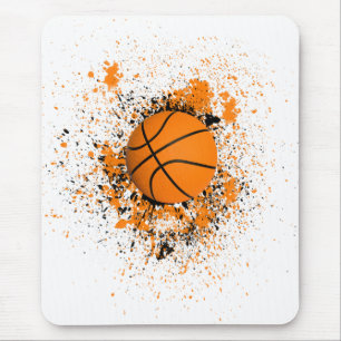 Basketball Grunge Farbspritzer Orange Schwarz Cool Mousepad