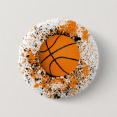 Basketball Grunge Paint Spritzer Orange Black Cool Button (Vorderseite)
