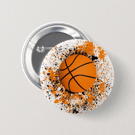 Basketball Grunge Paint Spritzer Orange Black Cool Button (Vorne & Hinten)
