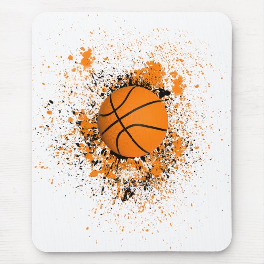 Basketball Grunge Paint Spritzer Orange Black Cool Mousepad (Vorne)