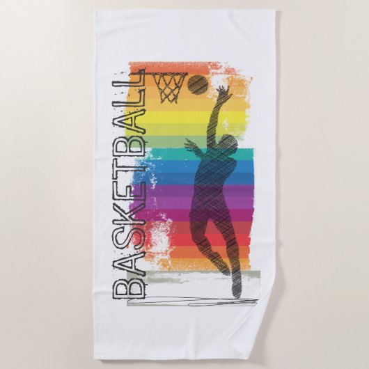 Basketball Grunge Regenbogen Illustration Weiß Strandtuch (Vorderseite)