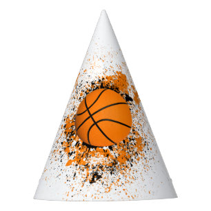 Basketball Grunge  Spritzer Orange Schwarz Party Partyhütchen