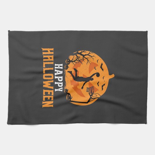 Basketball Halloween Dunk Kürbis Design_1 Geschirrtuch (Horizontal)