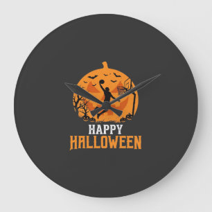 Basketball Halloween Dunk Kürbis Design_1 Große Wanduhr