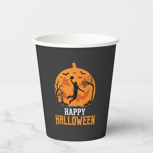 Basketball Halloween Dunk Kürbis Design_1 Pappbecher (Vorderseite)
