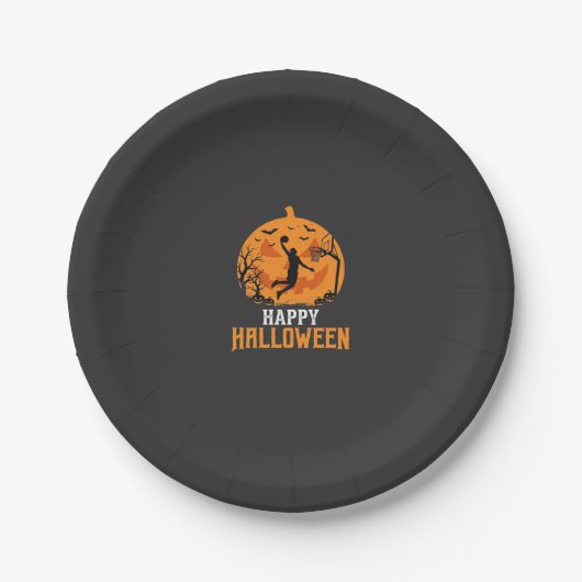 Basketball Halloween Dunk Kürbis Design_1 Pappteller (Vorderseite)