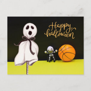 Basketball Halloween Ghost Spooky Beängstigend Postkarte