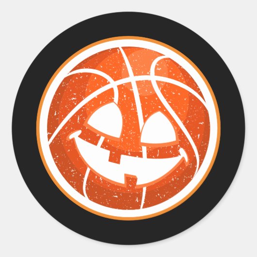 Basketball Halloween Pumpkin Orange auf schwarz Runder Aufkleber (Vorderseite)