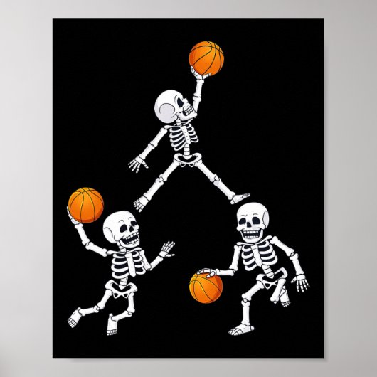 Basketball Halloween Skeleton Dunking Dribble Boys Poster (Vorne)