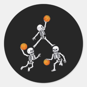 Basketball Halloween Skeleton Dunking Dribble Boys Runder Aufkleber