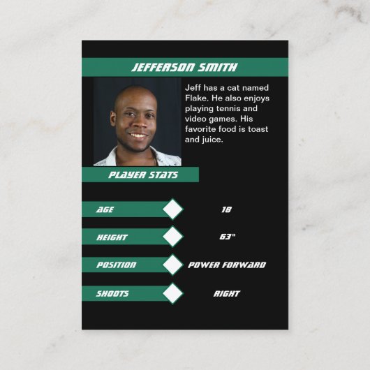 Basketball-Handelskarte in lebendig grünem Schwarz Telefonnummerkarte (Rückseite)