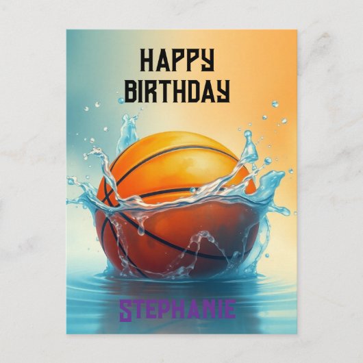 Basketball Happy Birthday Hitze Wasser Postkarte (Vorderseite)