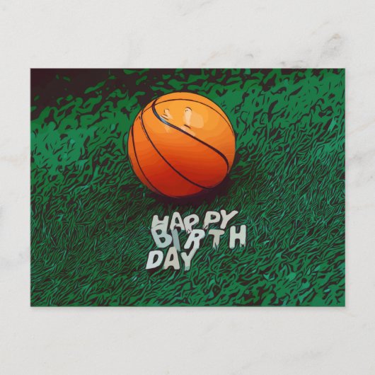 Basketball Happy Geburtstag mit Basketball auf Grü Postkarte (Vorderseite)