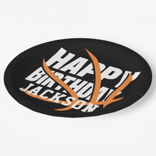 Basketball Happy Geburtstag Personalisiert Pappteller (Schrägansicht)