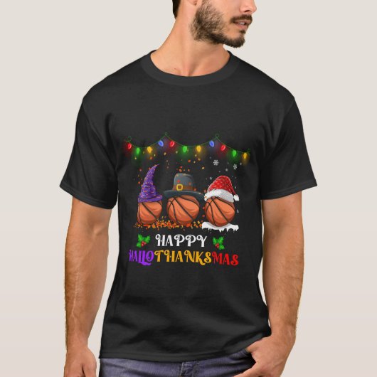 Basketball Happy Hallothanksmas T-Shirt (Vorderseite)