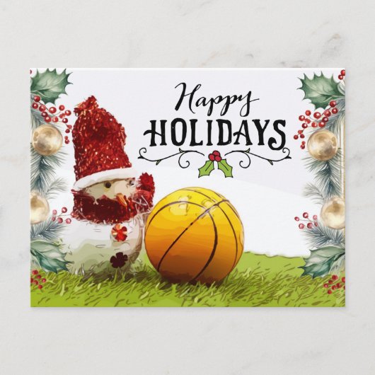 Basketball Happy Holidays mit Snowman Postkarte (Vorderseite)