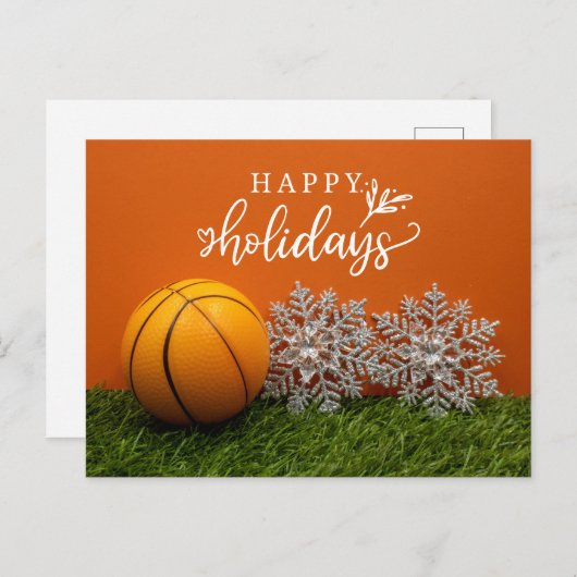 Basketball Happy Holidays with ball for player Postkarte (Vorne/Hinten)
