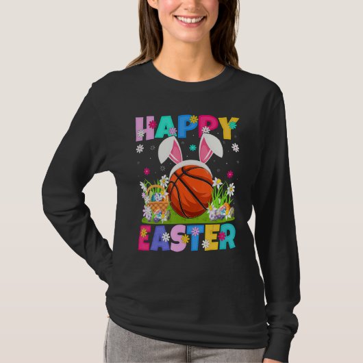 Basketball Happy Osterfest Bunny Basketball Ostern T-Shirt (Vorderseite)