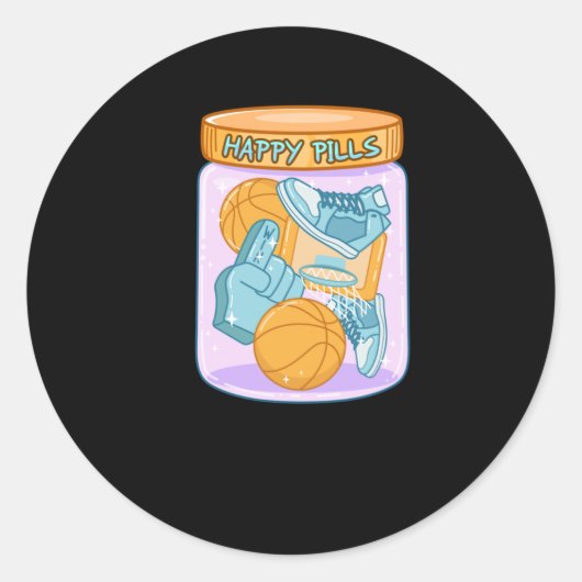 Basketball Happy Pillen Aufkleber (Vorderseite)
