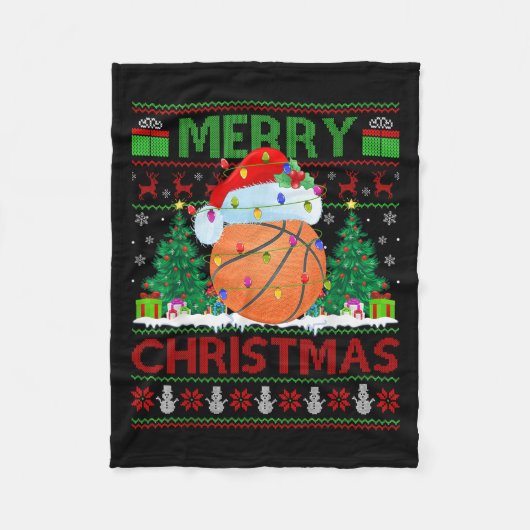 Basketball hässlicher Weihnachtspullover Srts Spie Fleecedecke (Vorderseite)