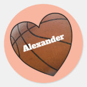 basketball heart add your text  runder aufkleber (Vorderseite)
