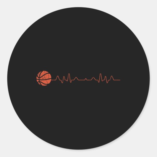 Basketball Heartbeat-Geschenk Runder Aufkleber (Vorderseite)
