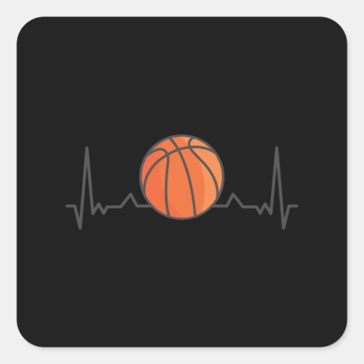 Basketball Heartbeat Lover Quadratischer Aufkleber (Vorderseite)
