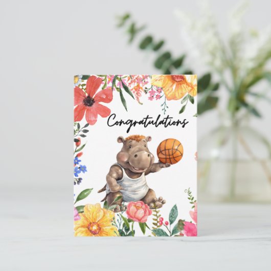 Basketball Herzlichen Glückwunsch an Hippo Postkarte (Stehend Vorderseite)