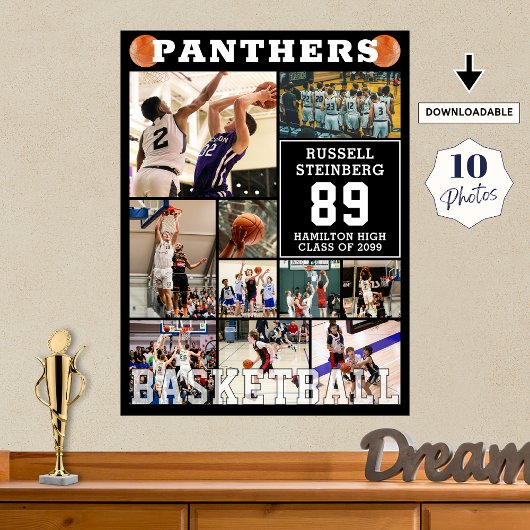 Basketball High School Senior Night Photo Collage Poster