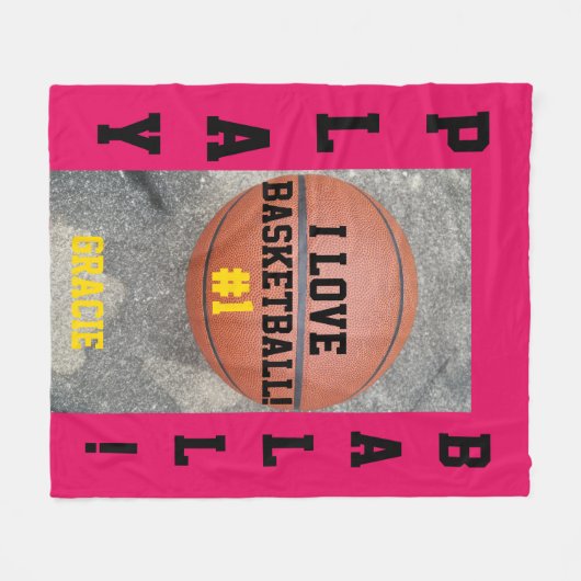 Basketball Himbeername Fleecedecke (Vorderseite (Horizontal))