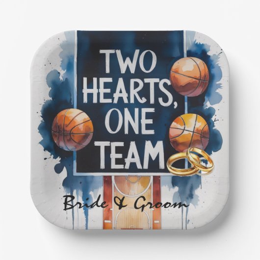 Basketball Hochzeitthema Pappteller (Vorderseite)