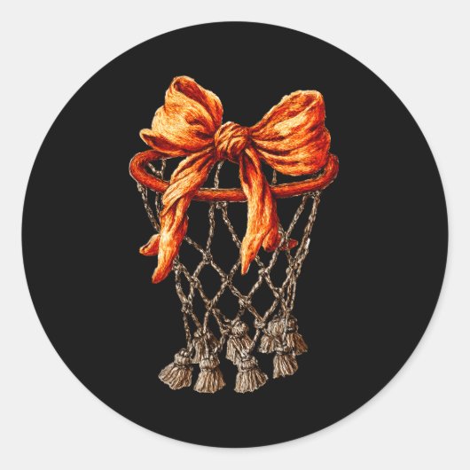 Basketball Hoop Net Coquette Bow Basketball Player Runder Aufkleber (Vorderseite)