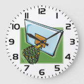 Basketball Hoop Sportuntergrund und Netz Große Wanduhr (Vorderseite)