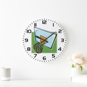 Basketball Hoop Sportuntergrund und Netz Große Wanduhr
