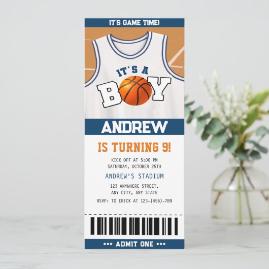 Basketball Hoopla Birthday Bash Einladung (Stehend Vorderseite)