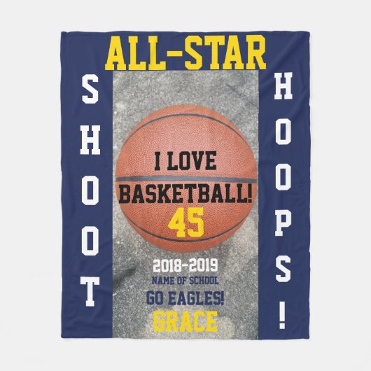 Basketball Hoops Navy Blue Team Jahr Fleecedecke (Vorderseite)