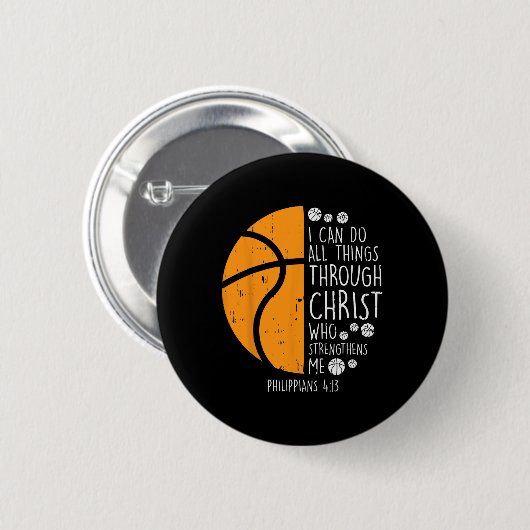 Basketball I kann Dinge tun Bibel Verse Gott Jesus Button (Vorne & Hinten)