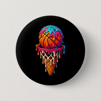 Basketball Ice Cream Drip For Boys Girls Youth Bas Button