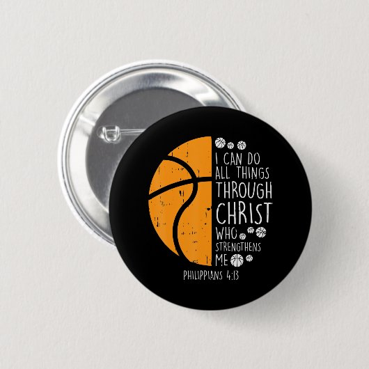 Basketball Ich kann Dinge tun Bibel Verse Gott Jes Button (Vorne & Hinten)