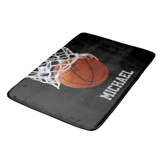 Basketball Ihr Name Badematte (Schrägansicht)