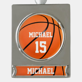Basketball Ihr Name Banner-Ornament Silber