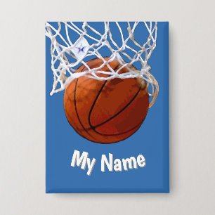 Basketball Ihr Name Benutzerdefiniert Stahlblauer Button