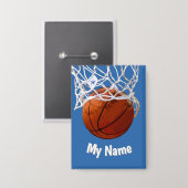 Basketball Ihr Name Benutzerdefiniert Stahlblauer  Button (Vorderseite/Rückseite)
