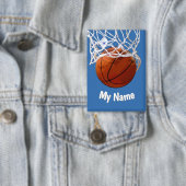 Basketball Ihr Name Benutzerdefiniert Stahlblauer  Button (Insitu)