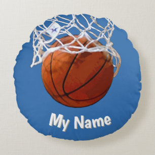 Basketball Ihr Name Benutzerdefiniert Stahlblauer  Rundes Kissen