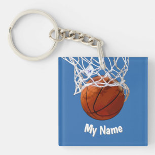 Basketball Ihr Name Benutzerdefinierter Stahlblaue Schlüsselanhänger