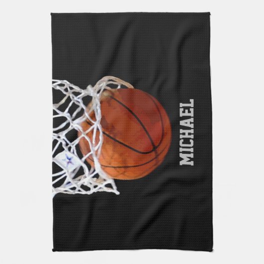 Basketball Ihr Name Geschirrtuch (Vertikal)