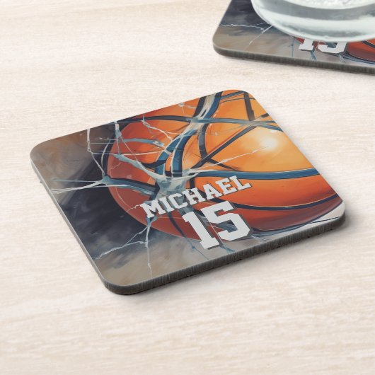 Basketball Ihr Name Getränkeuntersetzer (Linke Seite)