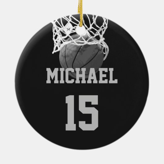 Basketball Ihr Name Keramik Ornament (Hinten)